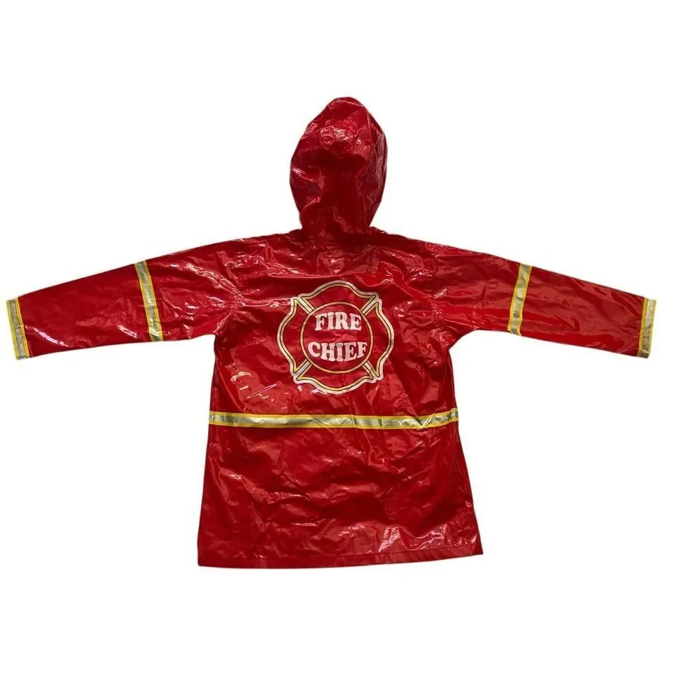 Puddle Play Little Boys XS Red Fireman Raincoat Outerwear Hooded Waterproof
